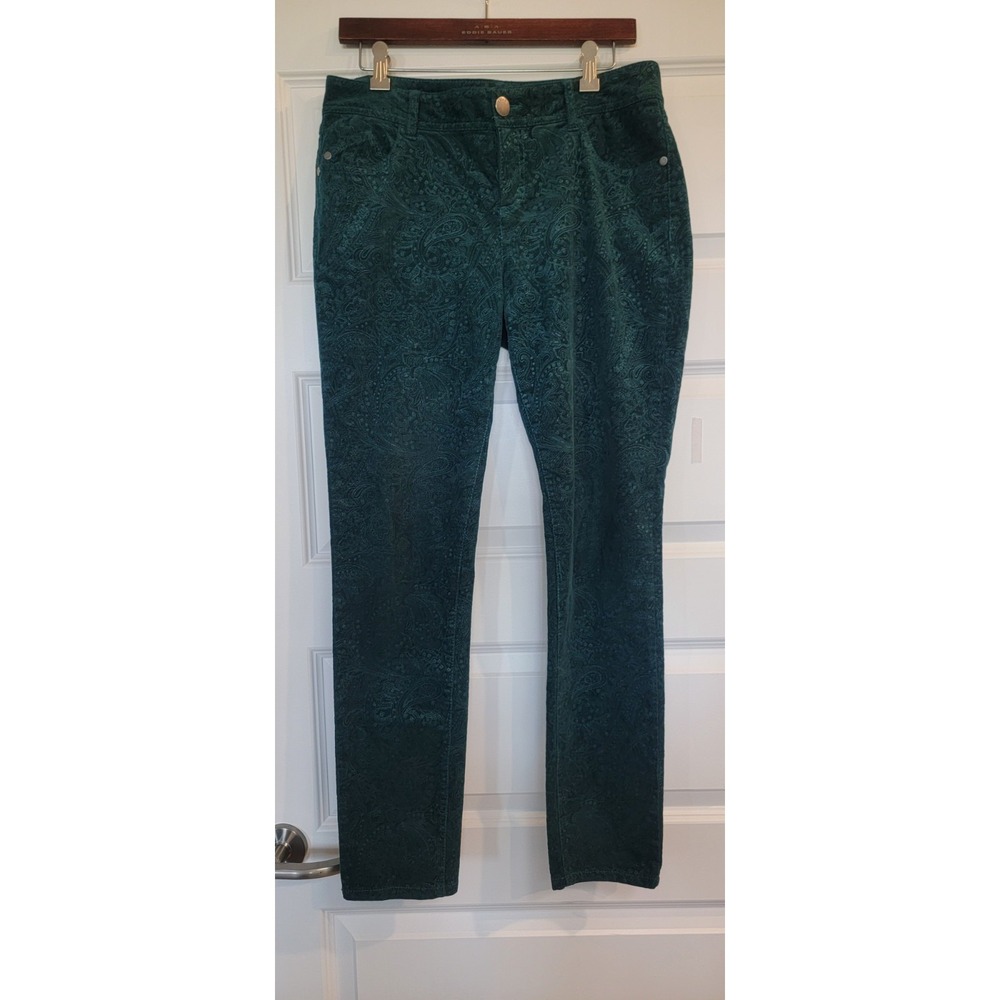 Elle Womens Paisley Green Patterned Small Corduroy Pants Sz 12R